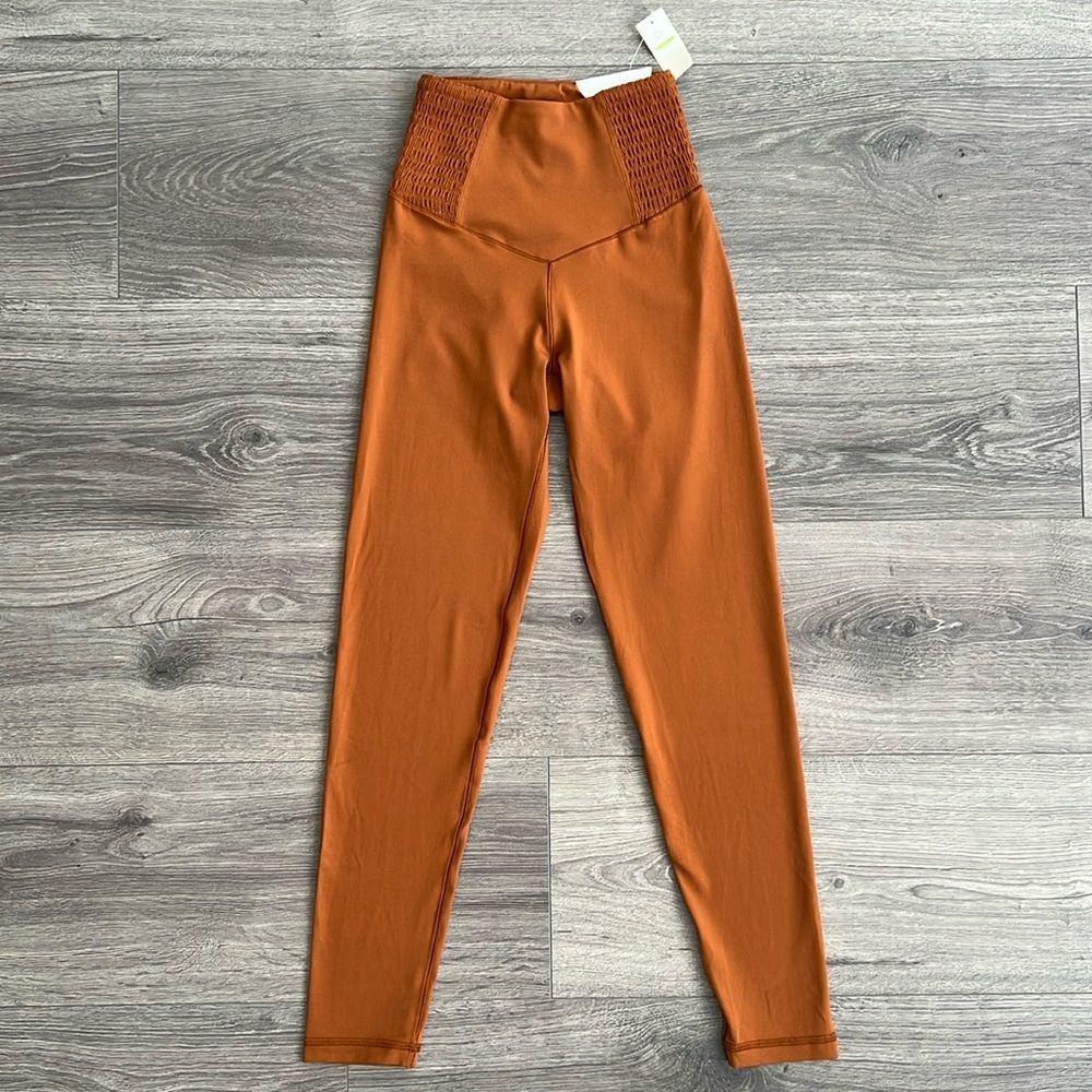 AERIE OFFLINE Real Me Smocked Waist 7/8 Legging XS Burnt Orange Neutral Athletic